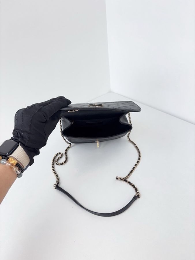 Chanel 香奈兒 黑金荔枝牛皮 方胖子郵差包-3