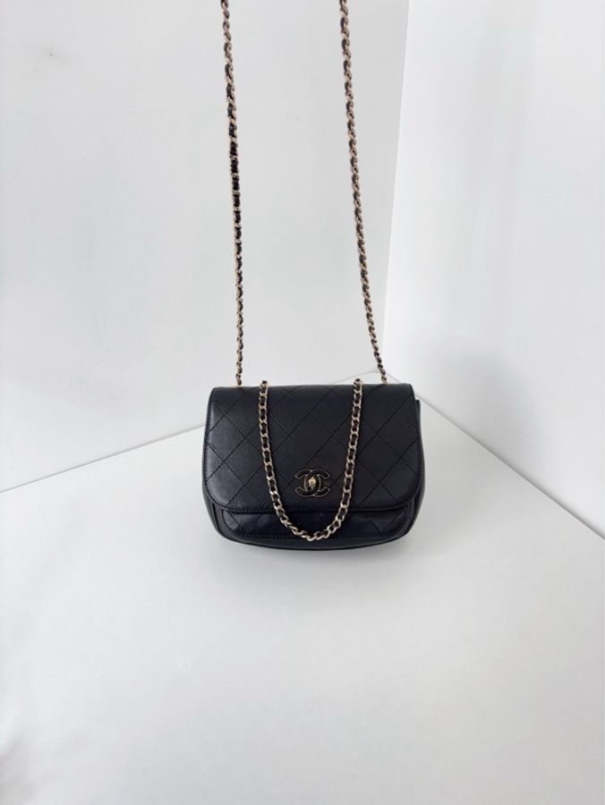 Chanel 香奈兒 黑金荔枝牛皮 方胖子郵差包-4