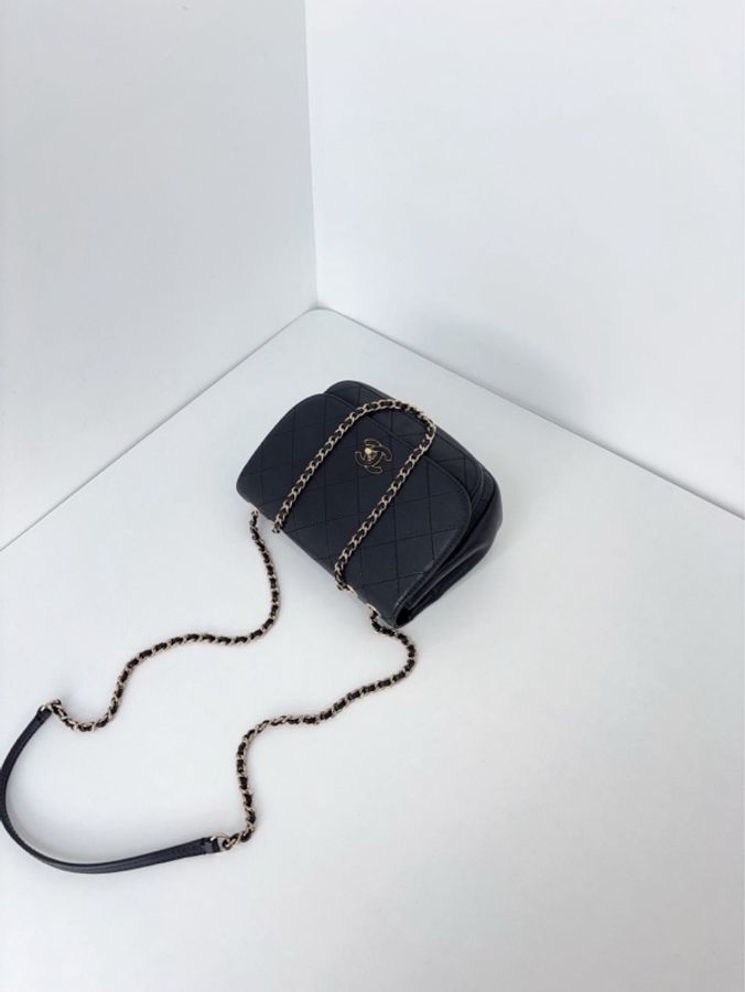 Chanel 香奈兒 黑金荔枝牛皮 方胖子郵差包-6