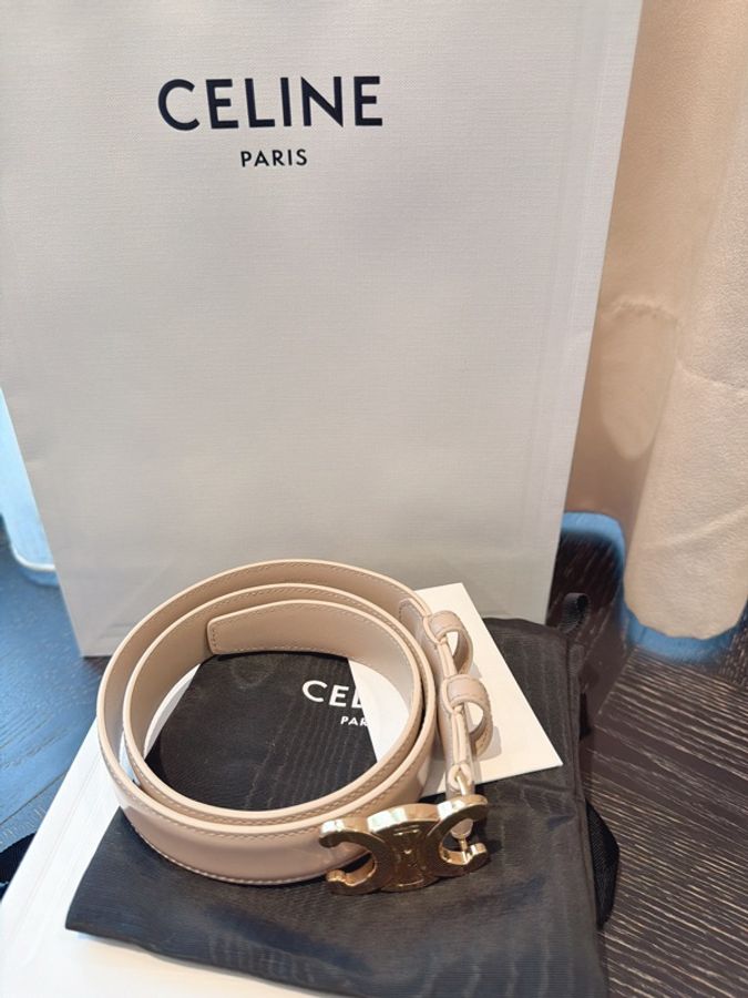 二手精品自賣❤️Celine經典款凱旋門奶茶色腰帶. TRIOMPHE 25毫米皮帶.70公分-18