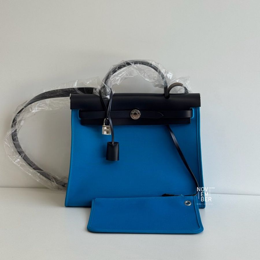 99新🆕 Hermès 愛馬仕 Herbag 31 黑拼藍銀釦-5