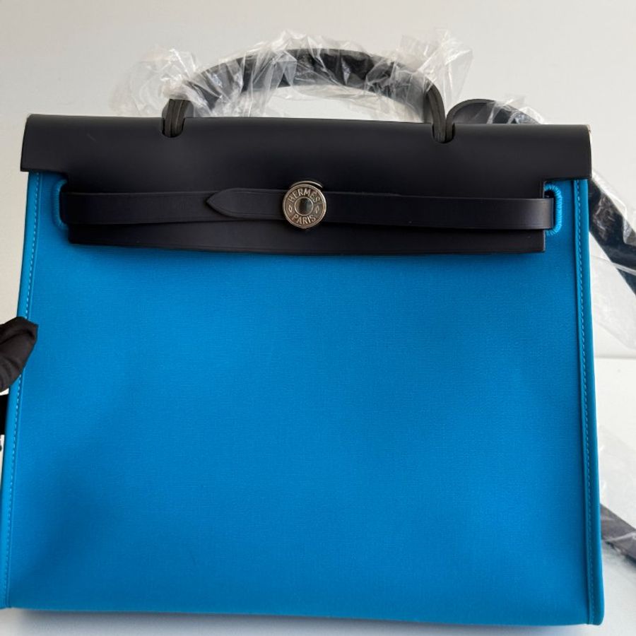 99新🆕 Hermès 愛馬仕 Herbag 31 黑拼藍銀釦-8