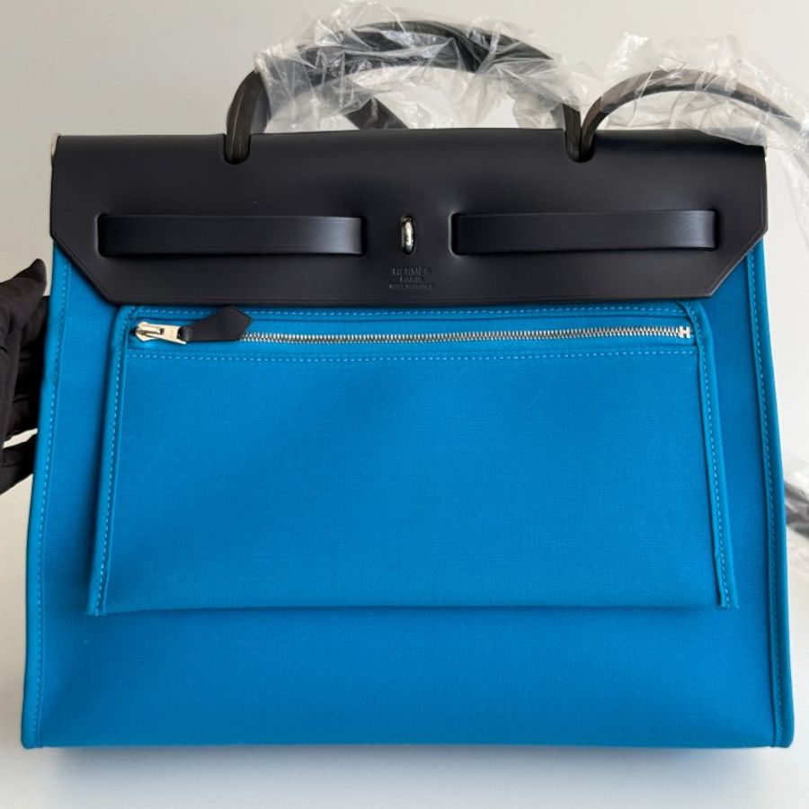 99新🆕 Hermès 愛馬仕 Herbag 31 黑拼藍銀釦-10
