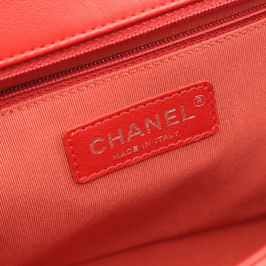 香奈兒 Boy Chanel 大號 Chevron 鏈條單肩包 A92193 紅色皮革二手女士-3