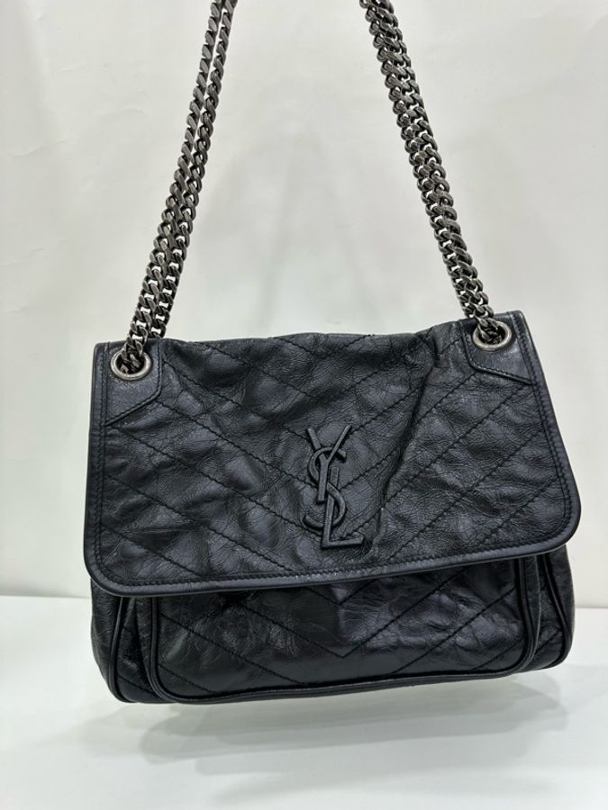 YSL/聖羅蘭黑色niki中型單肩斜挎鏈條包 尺寸:28*21*9-6