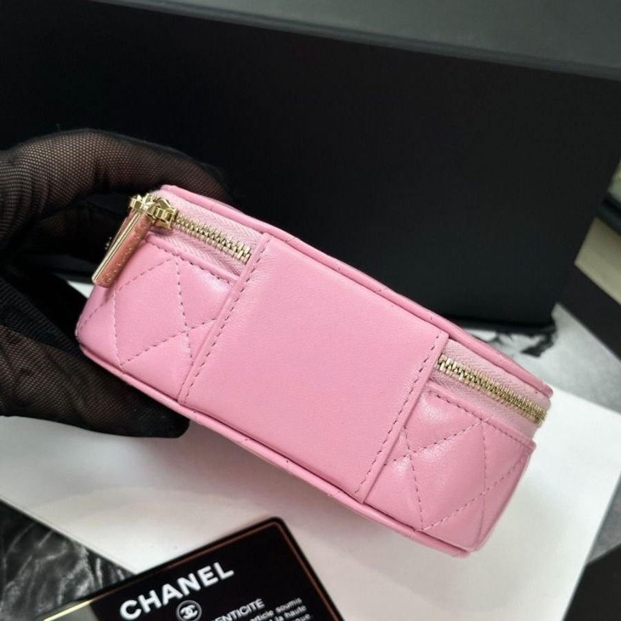 Chanel 22S粉色肥腸手柄化妝包圓餅包 9.5*13*5.5cm 95新 配件塵袋保卡-7
