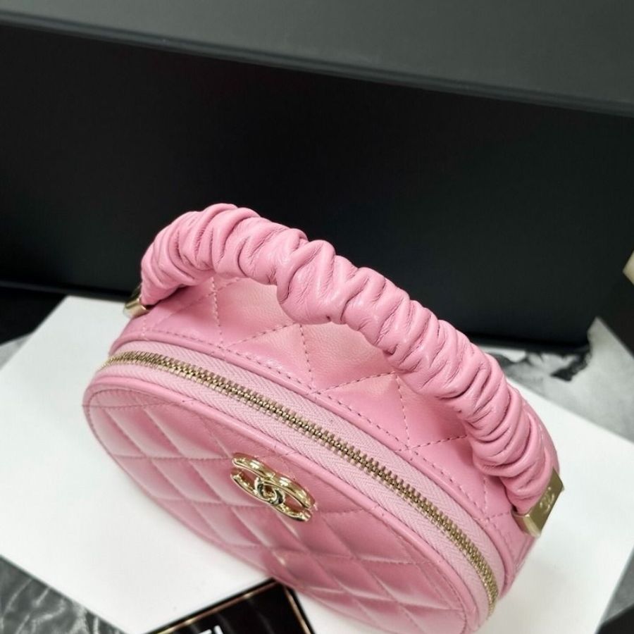 Chanel 22S粉色肥腸手柄化妝包圓餅包 9.5*13*5.5cm 95新 配件塵袋保卡-8