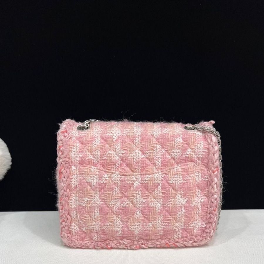CHANEL 粉色千鳥格2.55肩背斜背包 23.5*19.5 95新 配件塵袋-3