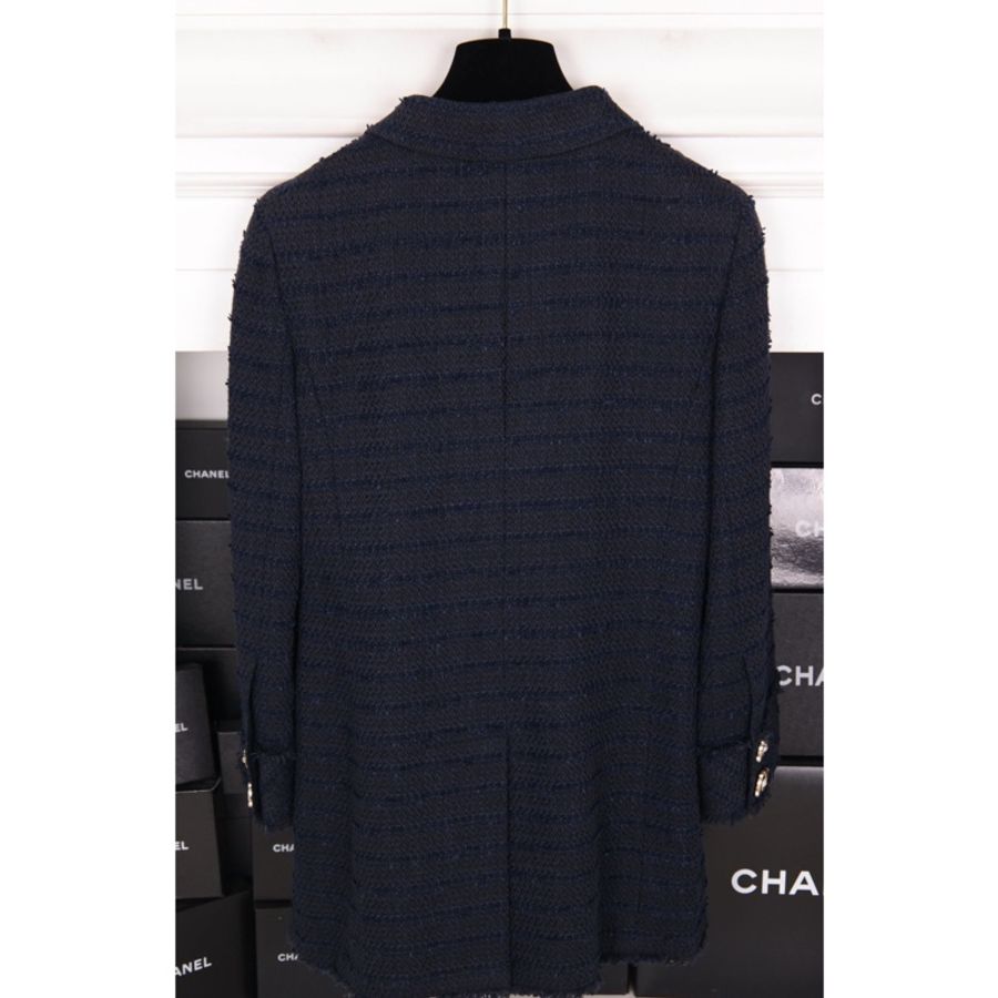 Chanel 07年深蓝色船舵琉璃扣长款大衣外套-9