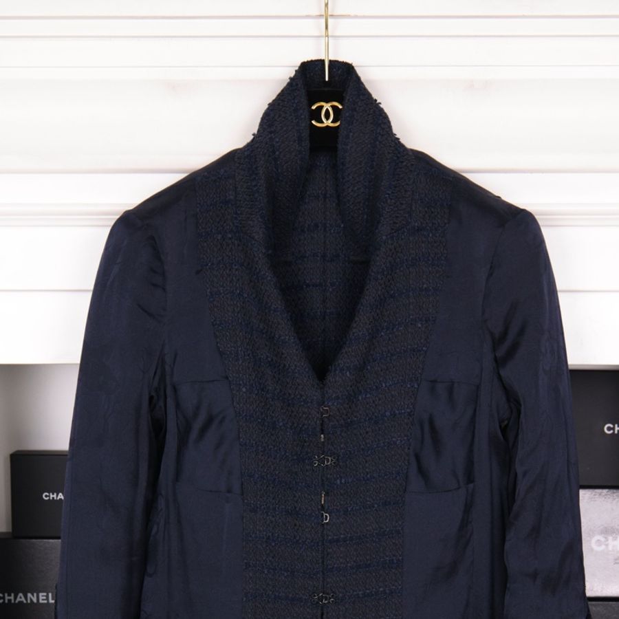 Chanel 07年深蓝色船舵琉璃扣长款大衣外套-13