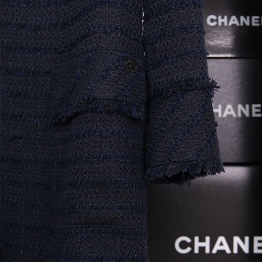 Chanel 07年深蓝色船舵琉璃扣长款大衣外套-33