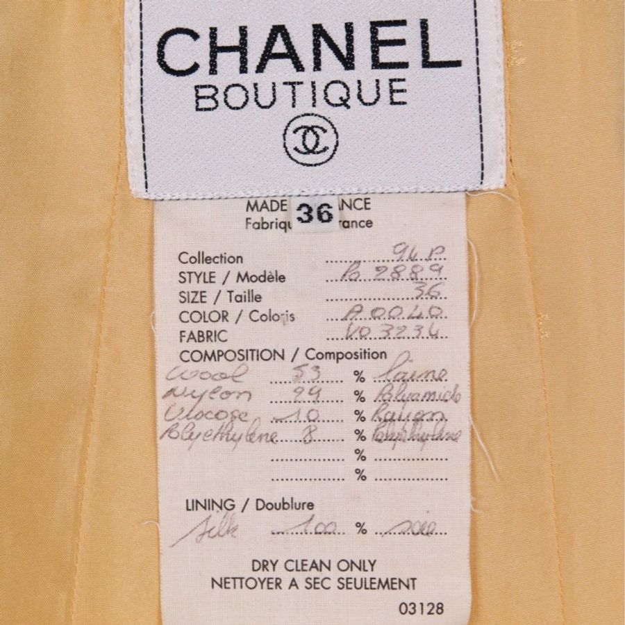 Chanel 94年黄色格纹糖豆电话线滚边上衣外套-19
