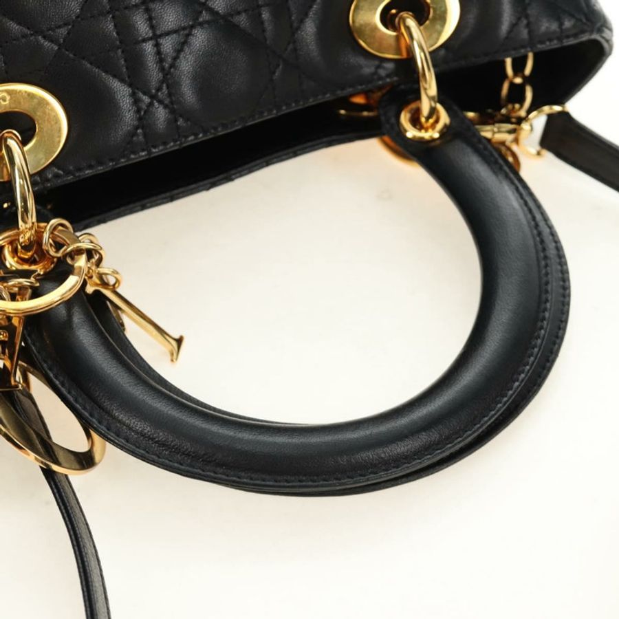 【日本直送】Christian Dior Lady Dior Canage 羊皮兩用包 黑色金色 正品 185972SAM-6