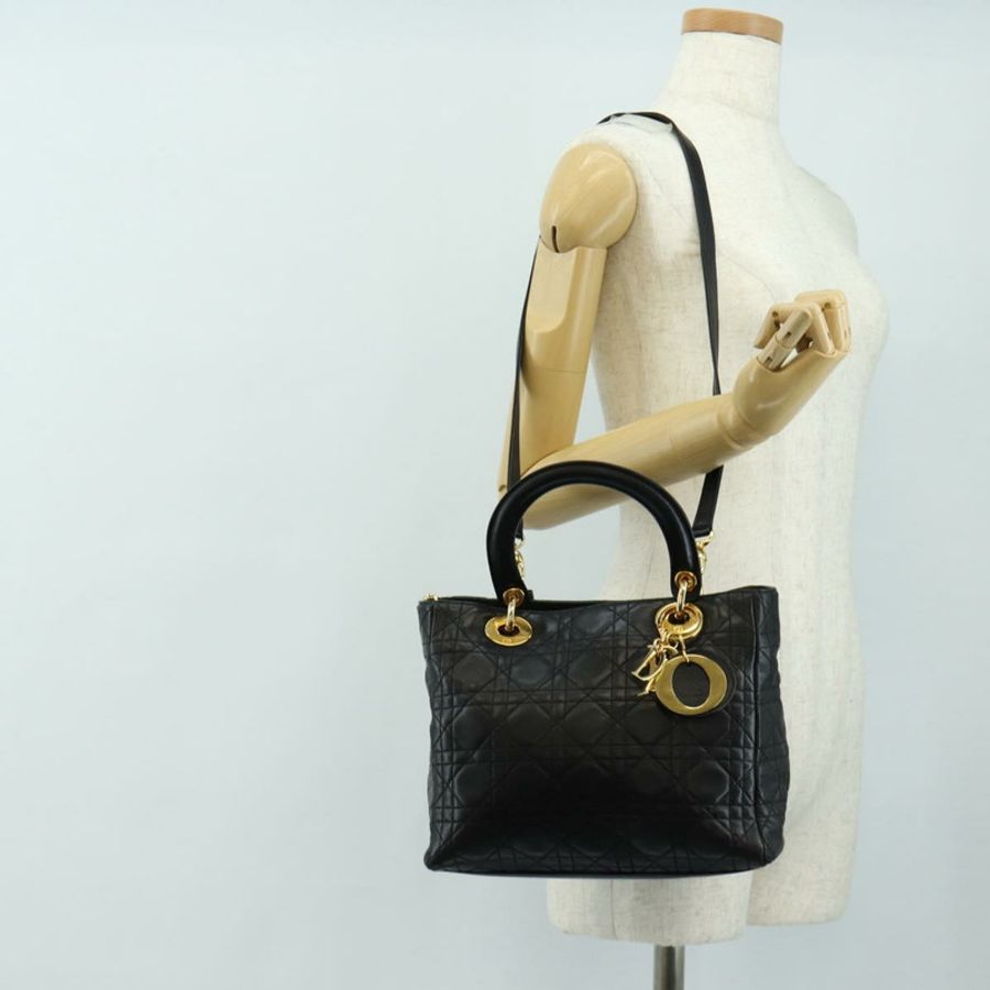 【日本直送】Christian Dior Lady Dior Canage 羊皮兩用包 黑色金色 正品 185972SAM-24