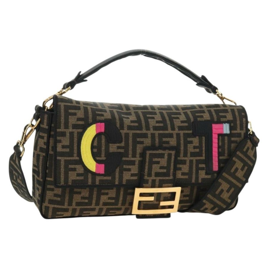 【日本直送】FENDI Zucca帆布Mamma Baguette單肩包,兩用款,黑色/棕色,正品,貨號185598SM-0