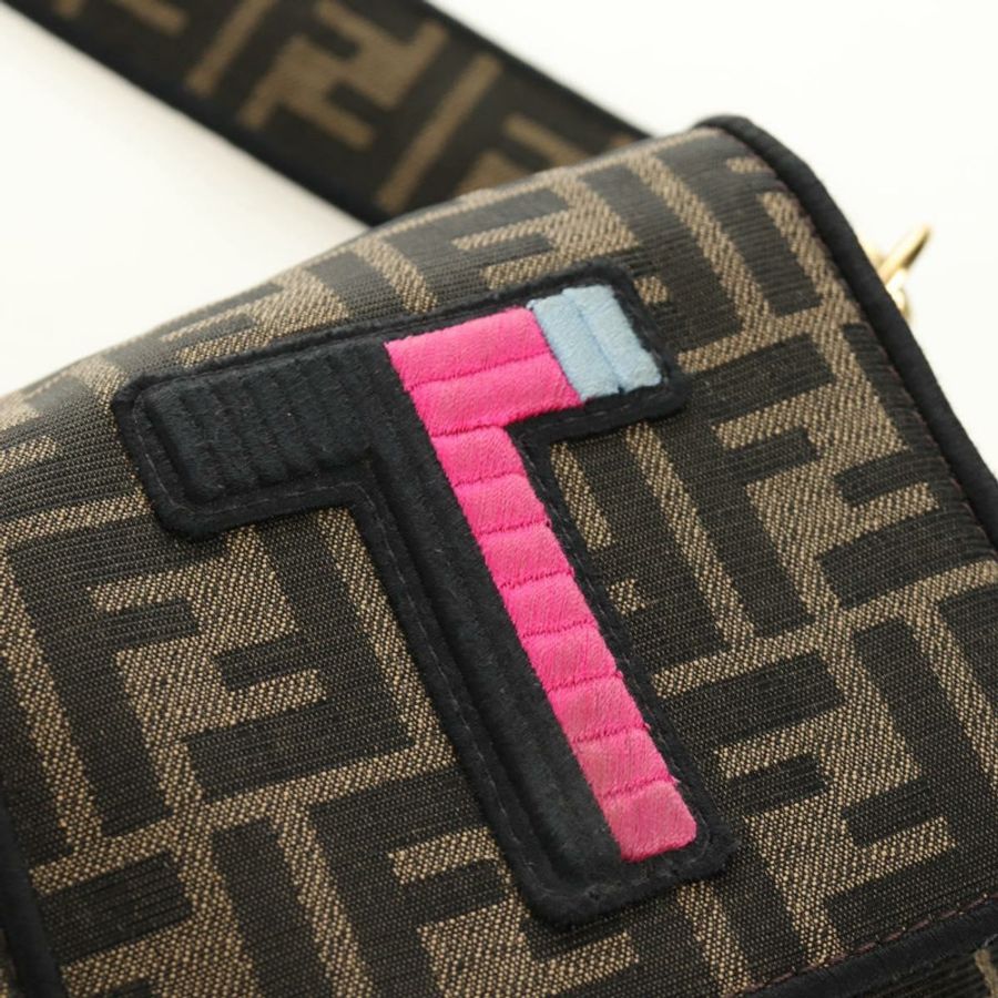 【日本直送】FENDI Zucca帆布Mamma Baguette單肩包,兩用款,黑色/棕色,正品,貨號185598SM-22