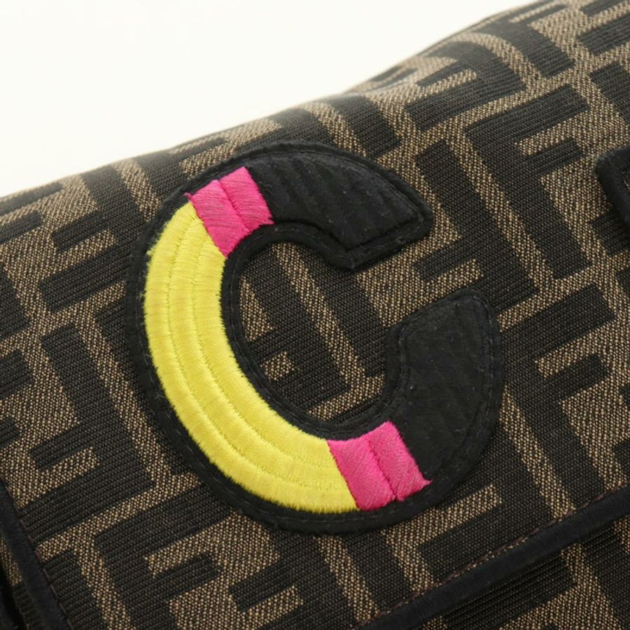 【日本直送】FENDI Zucca帆布Mamma Baguette單肩包,兩用款,黑色/棕色,正品,貨號185598SM-23