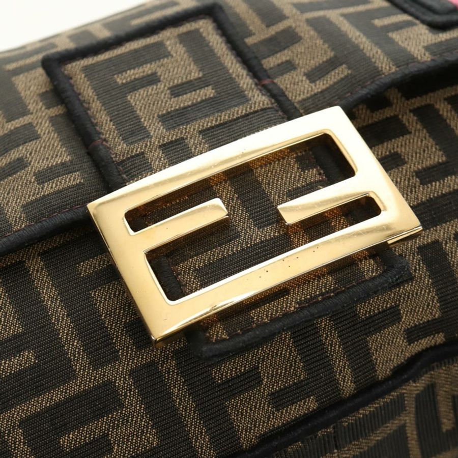 【日本直送】FENDI Zucca帆布Mamma Baguette單肩包,兩用款,黑色/棕色,正品,貨號185598SM-24
