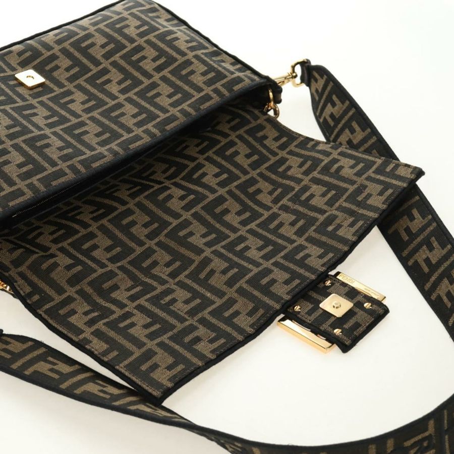 【日本直送】FENDI Zucca帆布Mamma Baguette單肩包,兩用款,黑色/棕色,正品,貨號185598SM-25
