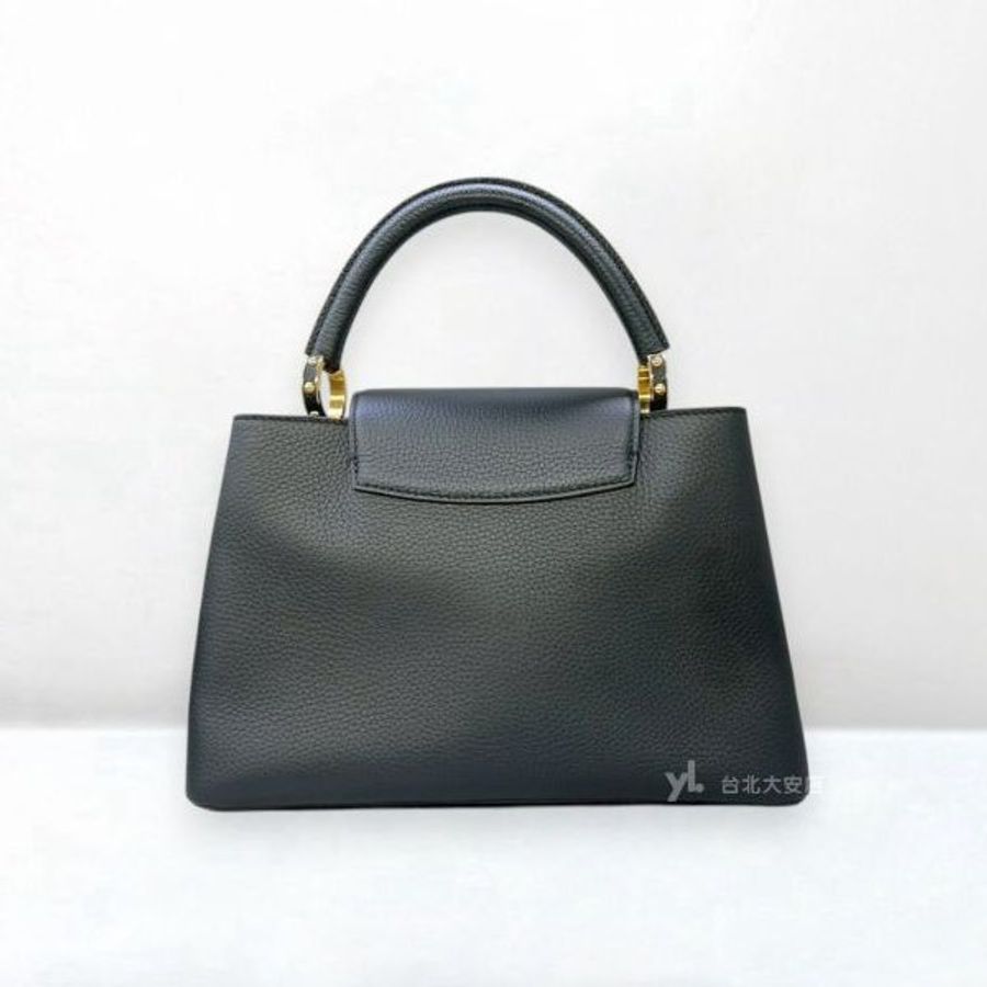A13249-LV Capucines MM黑色牛皮桃粉內裡金釦肩背包M42259-3