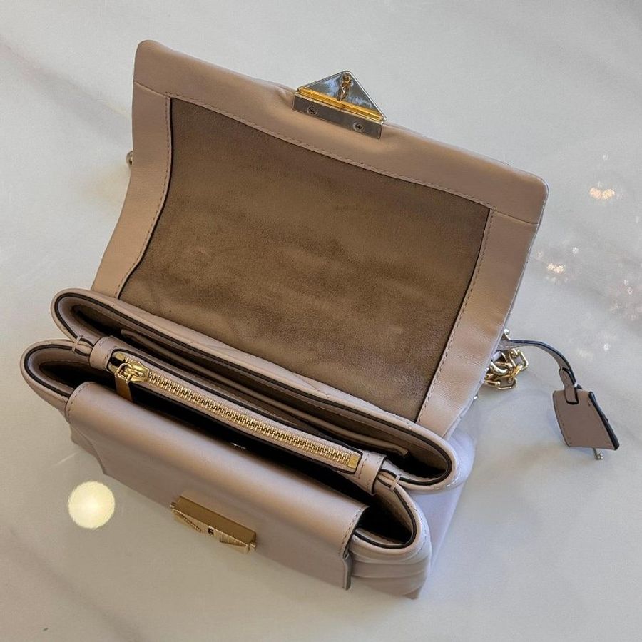 Michael Kors Cece 裸粉 絎縫皮革肩背包-6