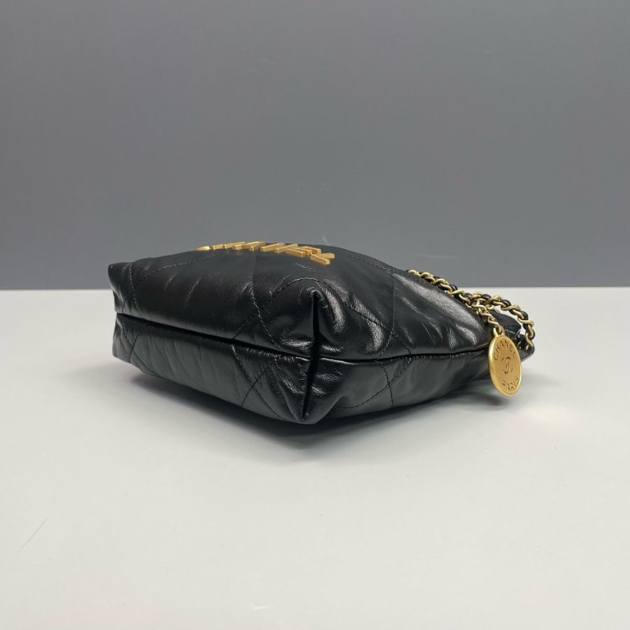 Chanel香奈兒 黑金Mini 22bag垃圾袋 單肩包手提包 芯片款,-3