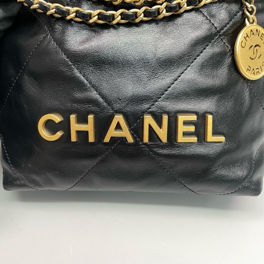 Chanel香奈兒 黑金Mini 22bag垃圾袋 單肩包手提包 芯片款,-7