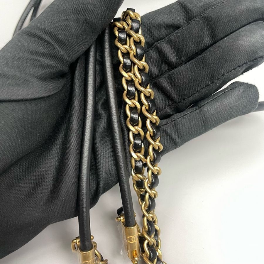 Chanel香奈兒 黑金Mini 22bag垃圾袋 單肩包手提包 芯片款,-8