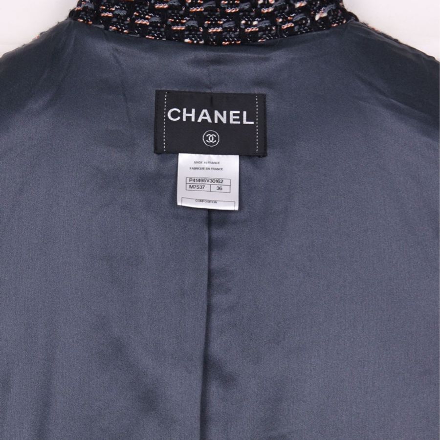 Chanel 11年拜占庭系列蓝黑编织金线滚边双排琉璃扣两口袋大衣外套-15