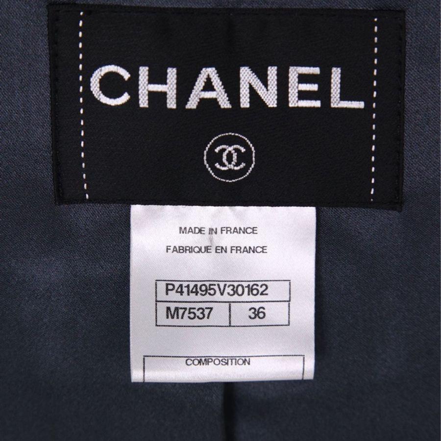 Chanel 11年拜占庭系列蓝黑编织金线滚边双排琉璃扣两口袋大衣外套-16