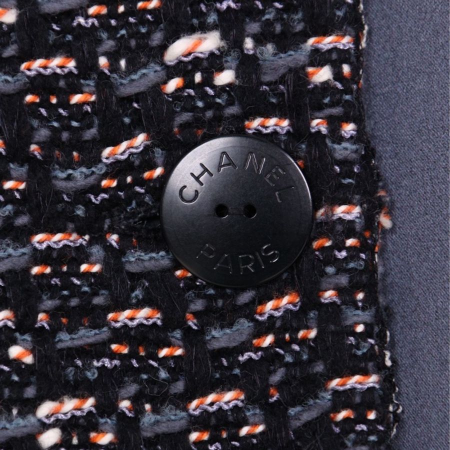 Chanel 11年拜占庭系列蓝黑编织金线滚边双排琉璃扣两口袋大衣外套-22