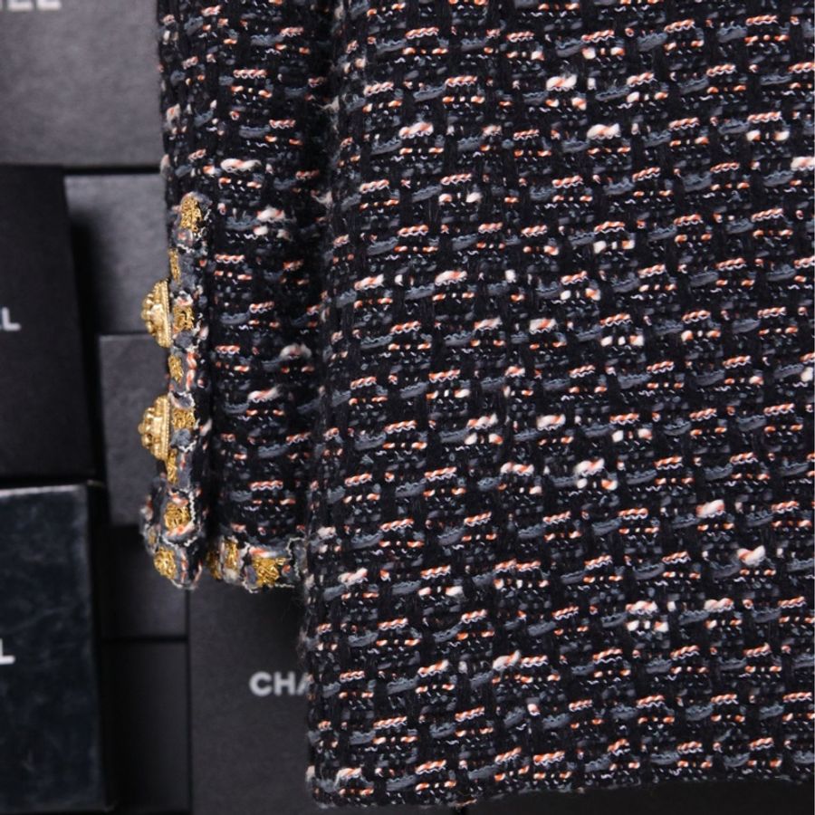Chanel 11年拜占庭系列蓝黑编织金线滚边双排琉璃扣两口袋大衣外套-24