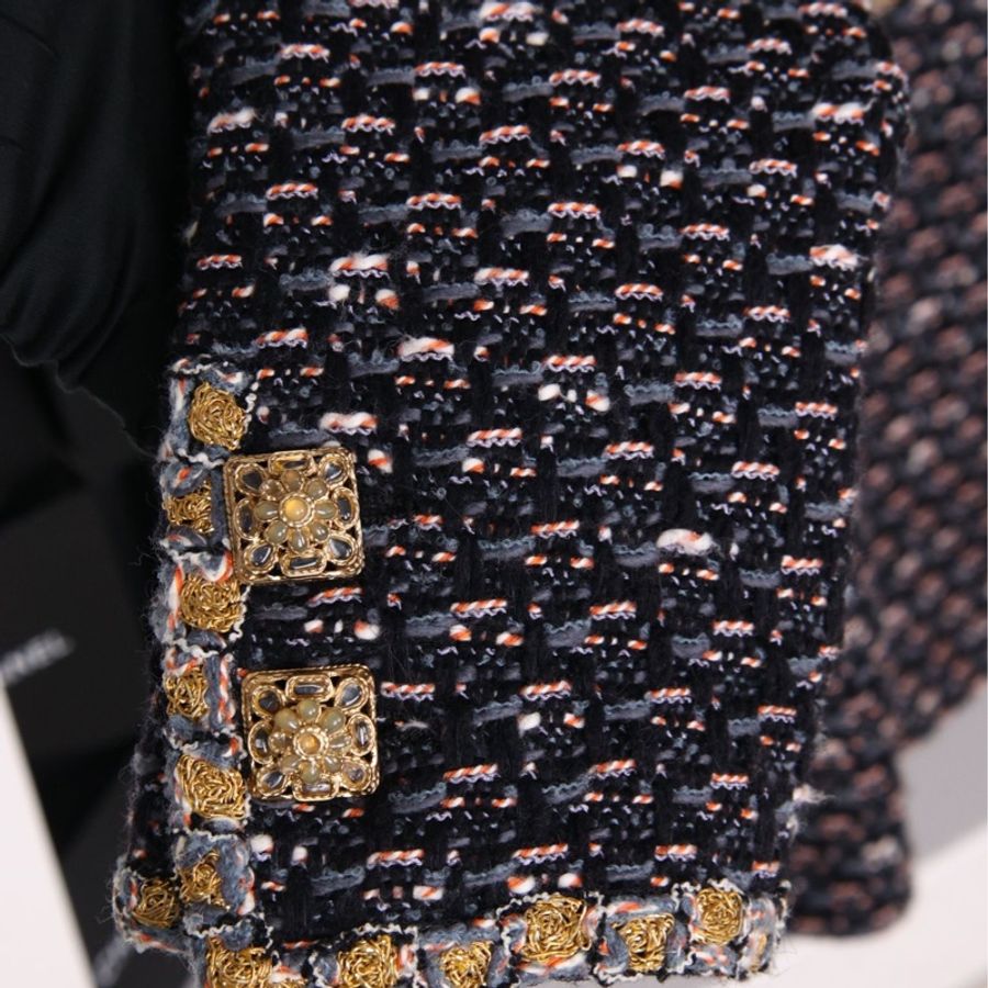 Chanel 11年拜占庭系列蓝黑编织金线滚边双排琉璃扣两口袋大衣外套-32