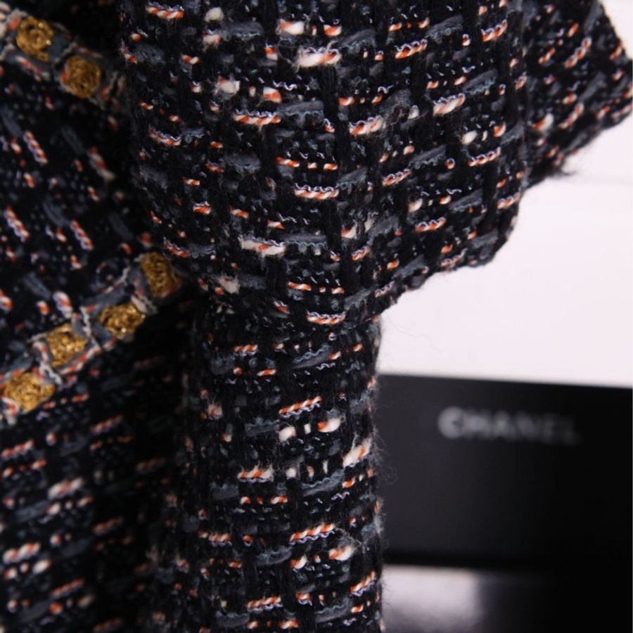 Chanel 11年拜占庭系列蓝黑编织金线滚边双排琉璃扣两口袋大衣外套-36
