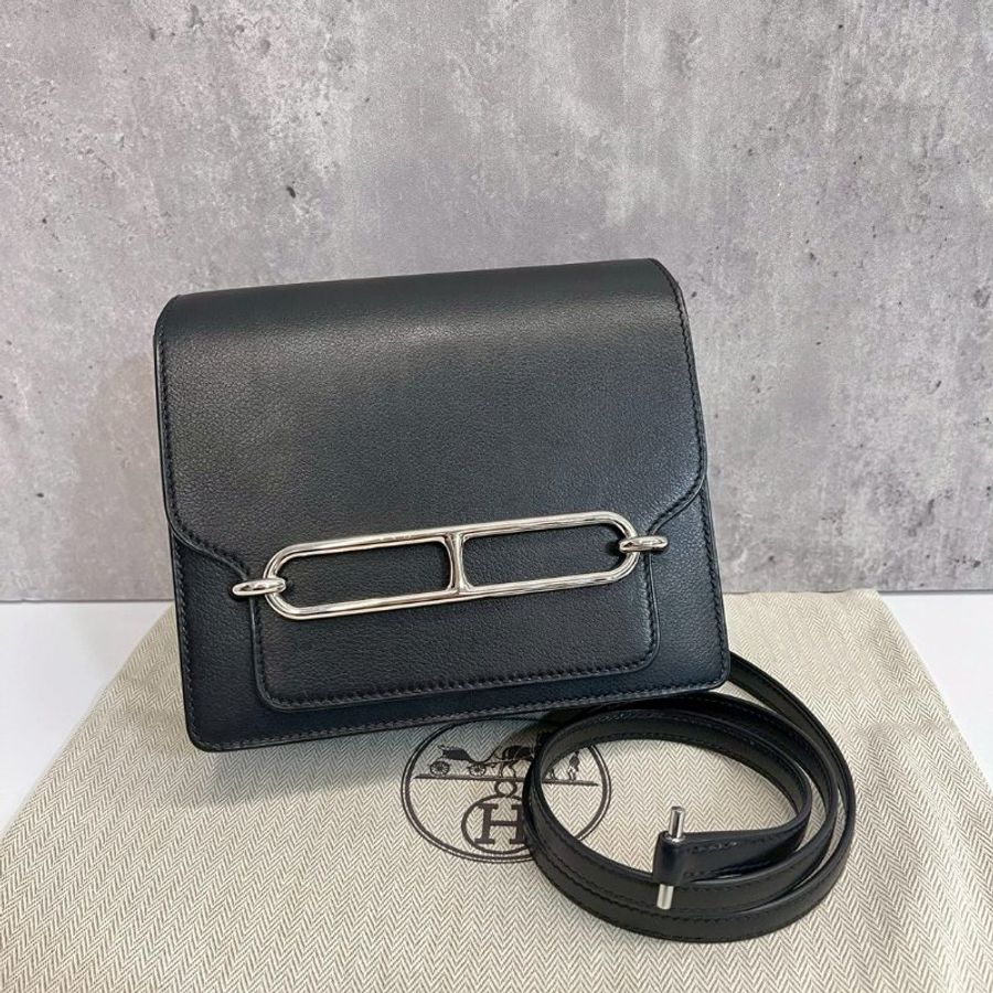 Hermes mini Roulis19 evergrain皮 黑銀 豬鼻子-0
