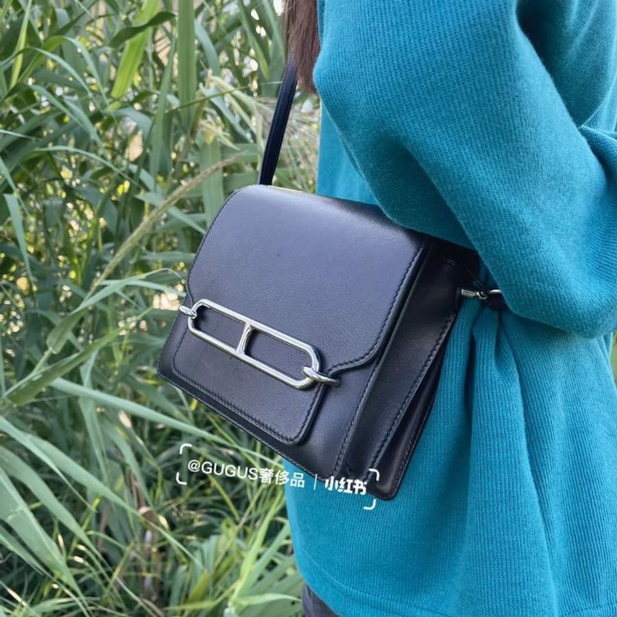 Hermes mini Roulis19 evergrain皮 黑銀 豬鼻子-3