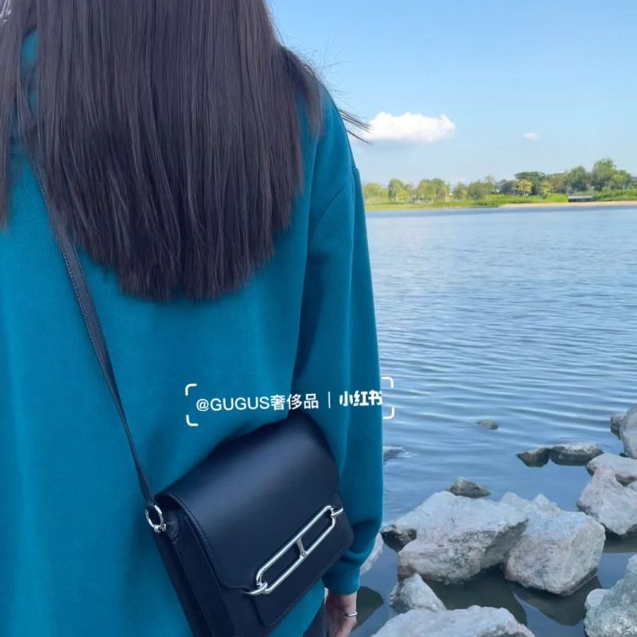 Hermes mini Roulis19 evergrain皮 黑銀 豬鼻子-5