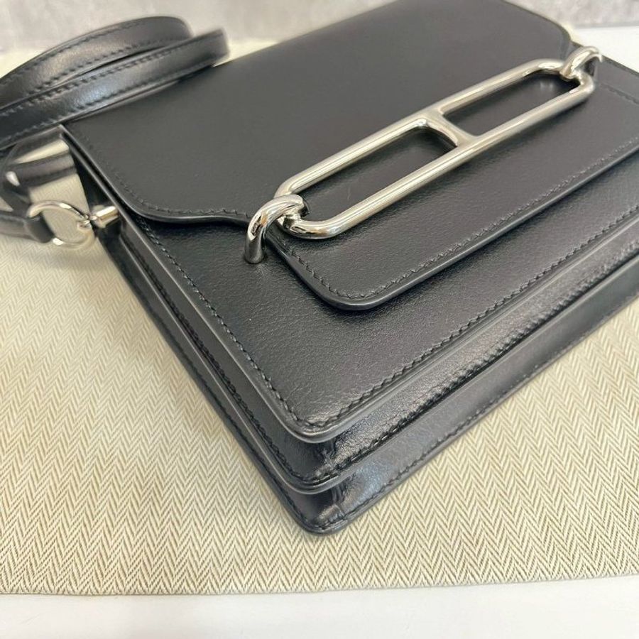Hermes mini Roulis19 evergrain皮 黑銀 豬鼻子-7