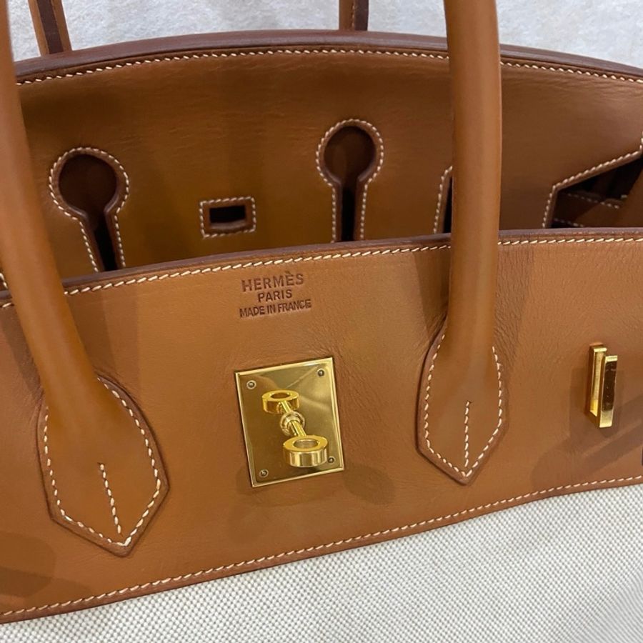 愛馬仕Hermes Birkin35 手提包 馬鞍拼帆布 金扣-7