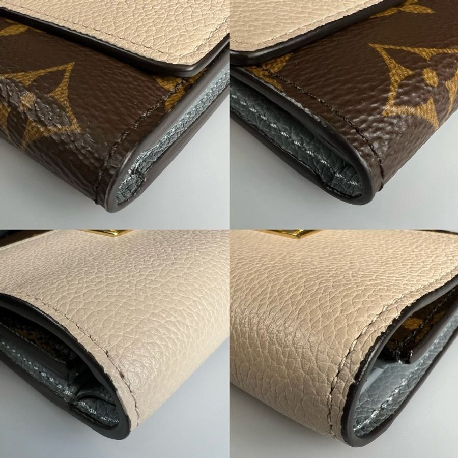 LV M82398/晶片款 奶茶拼老花旋轉扣三折短夾-12