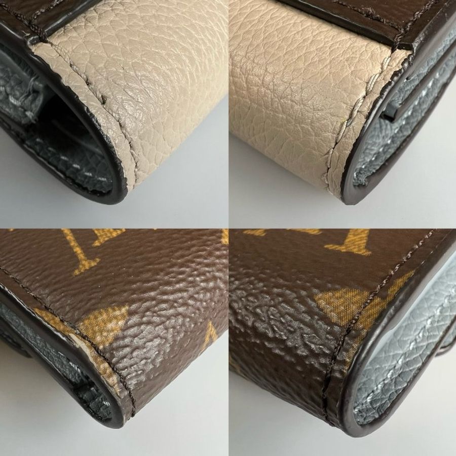 LV M82398/晶片款 奶茶拼老花旋轉扣三折短夾-13