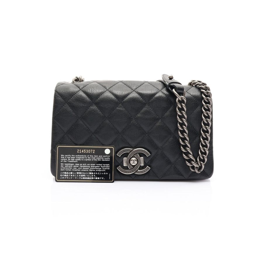 黑色 菱格紋 牛皮 City Rock Flap 鍊帶 肩背包【CHANEL 香奈兒】 A93017-7