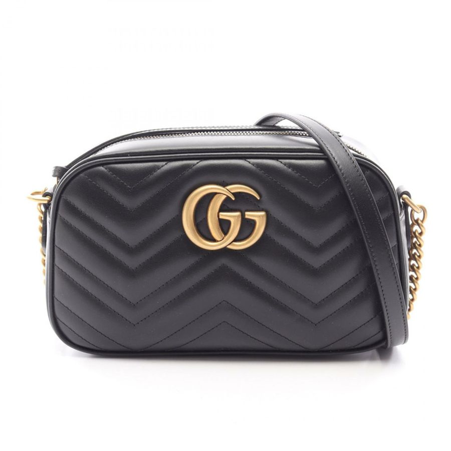 GUCCI GG Marmont 鏈條單肩包 447632DTD1T1000 黑色皮革 全新 女士-0
