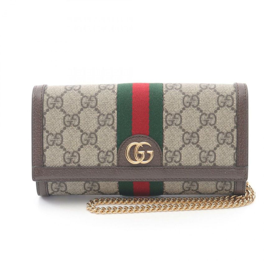 GUCCI Ophidia GG Supreme 鏈條單肩包 帆布皮革 米棕色 全新 WOC-0