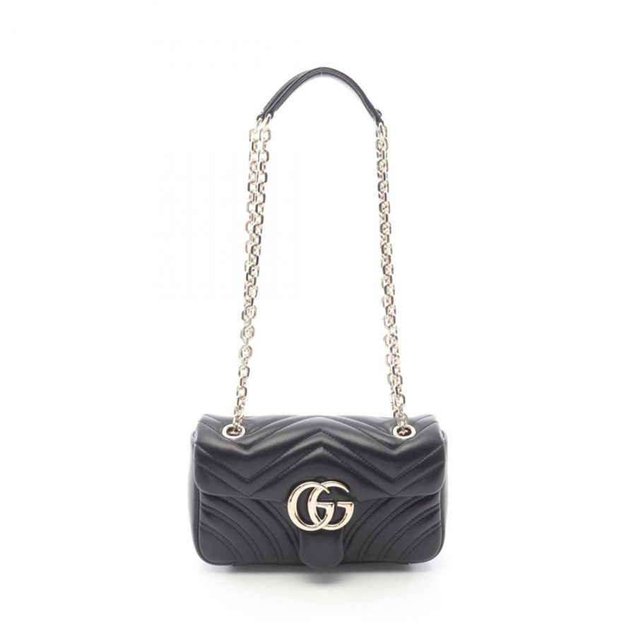 GUCCI GG Marmont 小號鏈條單肩包 837280AAE381000 皮革 黑色 全新-0