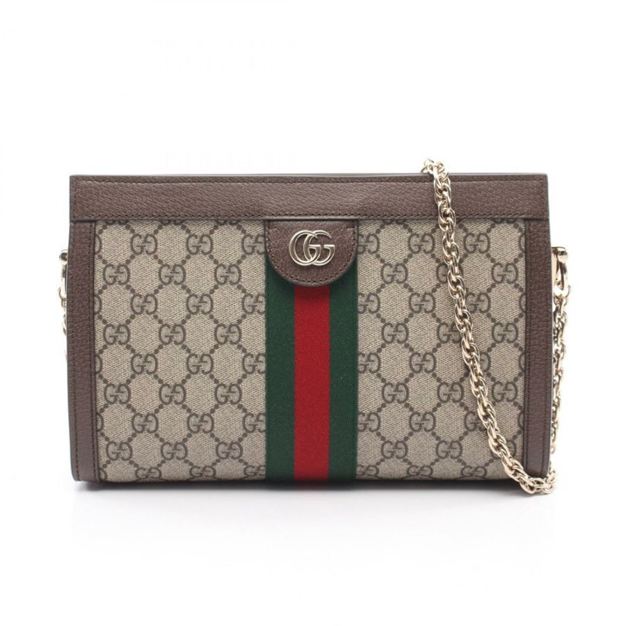 GUCCI Ophidia 中型 Sherry Line 鏈條單肩包 帆布皮革 米色 全新-0