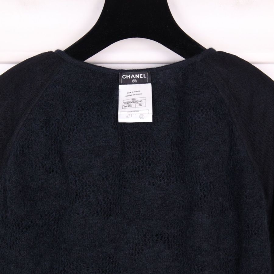 Chanel 09年俄罗斯莫斯科系列秀款黑色羊毛网纱波浪蝴蝶结领口开衫外套-11