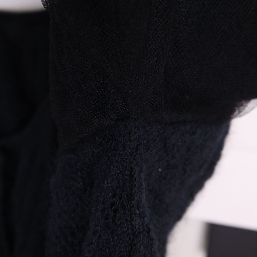 Chanel 09年俄罗斯莫斯科系列秀款黑色羊毛网纱波浪蝴蝶结领口开衫外套-35