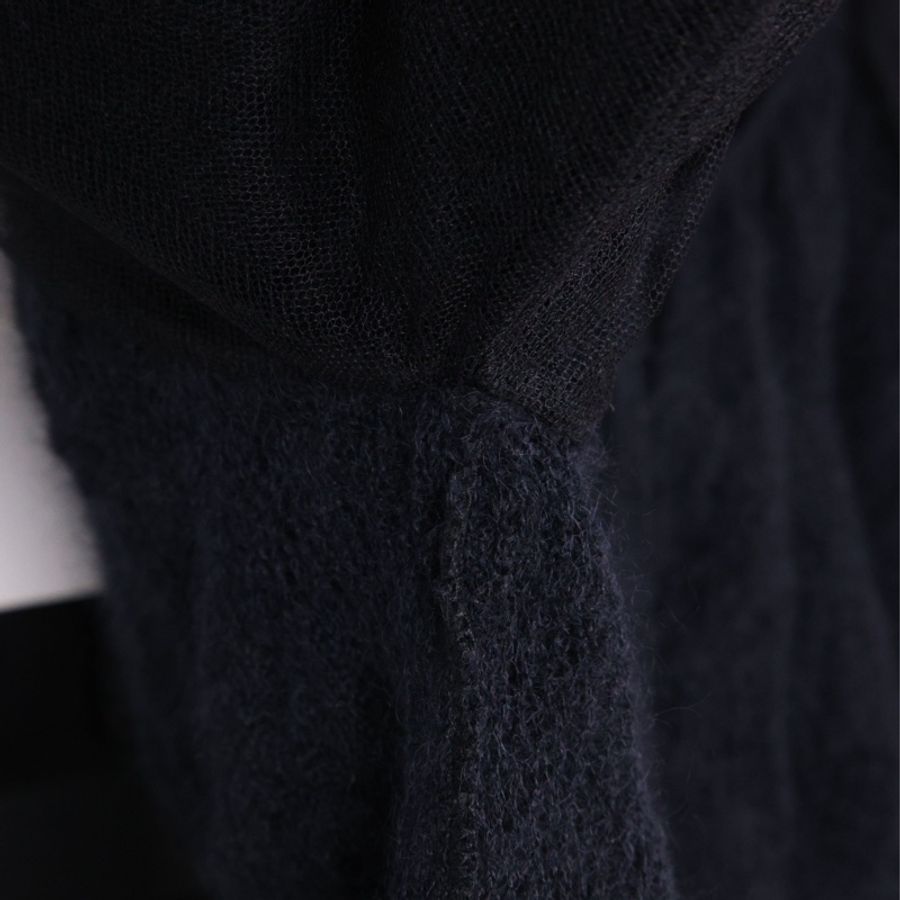 Chanel 09年俄罗斯莫斯科系列秀款黑色羊毛网纱波浪蝴蝶结领口开衫外套-36
