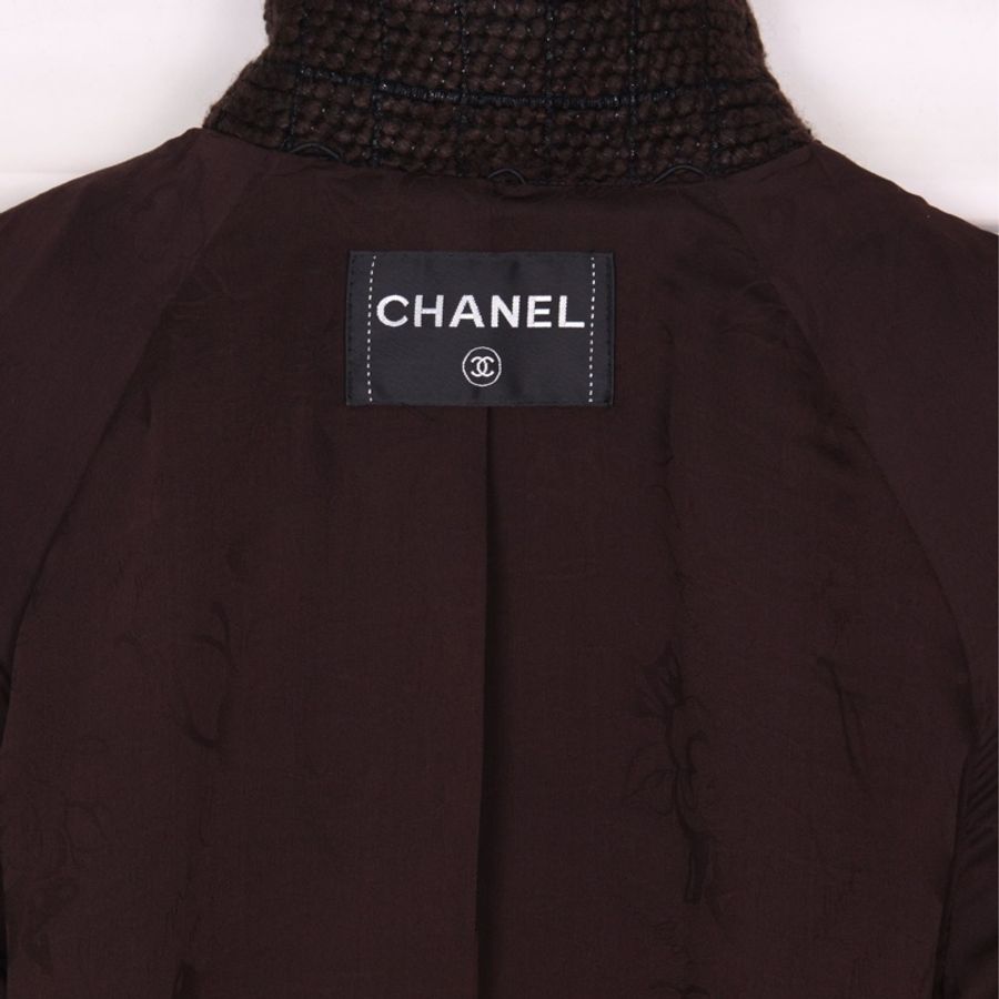 Chanel 10年上海巴黎系列棕色格纹粗花呢毛毛领口袖口滚边上衣半裙套装毛领可拆卸-26